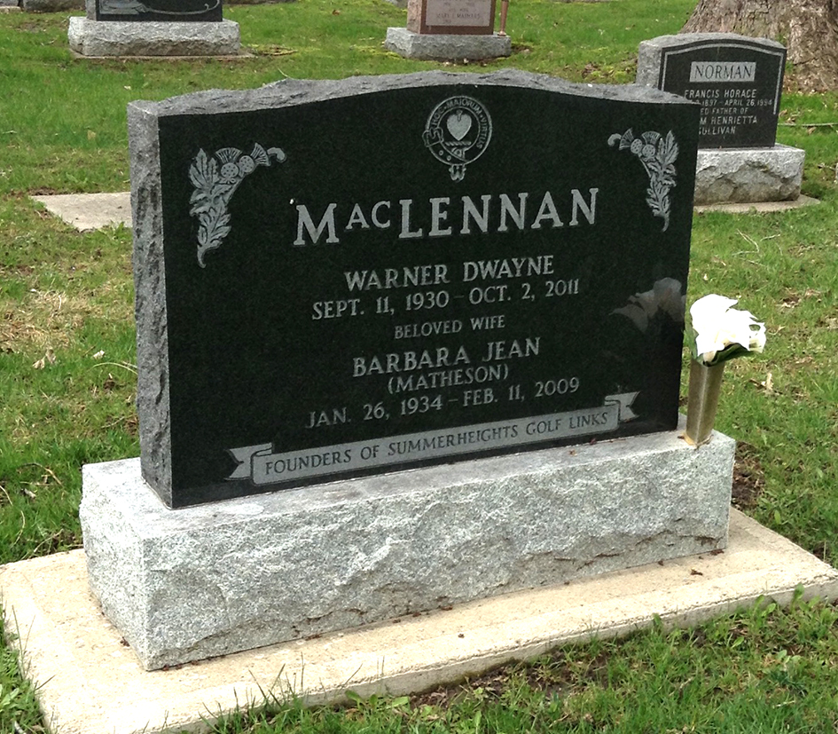 Photo of headstones/Warner Dwayne MacLennan 1930-2011 hdstn Cornwall Woodlawn cem ON